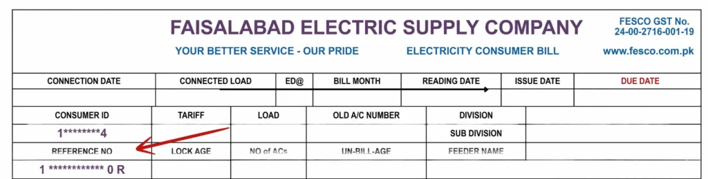 Refrence Number fesco bill